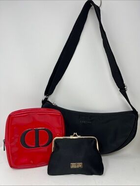 Cosmetic bag bundle of 3 Dior Zip Carolina Herrera Twist lock Lancôme crossbody